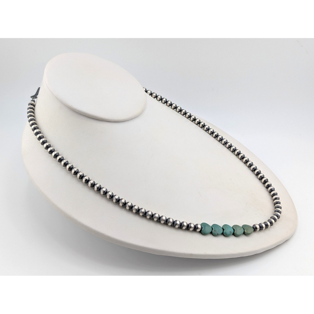 Handmade Kingman Turquoise Hearts Necklace 20in Navajo‎ Pearls ***
